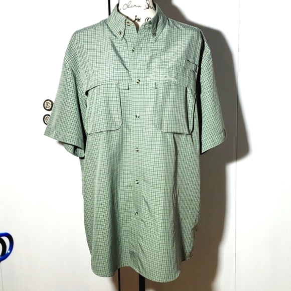 LL Bean -Mens Green plaid Performance Hiking Outdoors Shirt Sz Large - Picture 1 of 7